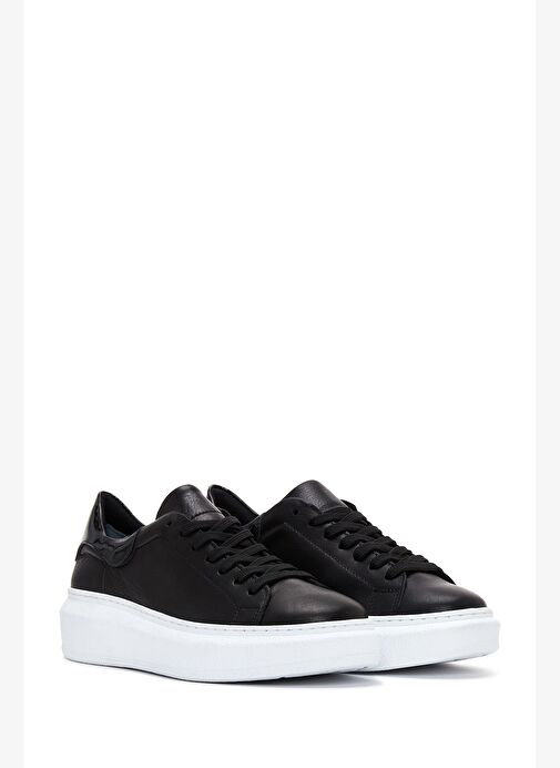 Kadın Siyah Bağcıklı Kalın Taban Deri Sneaker 25AFD370114 - Görsel 4