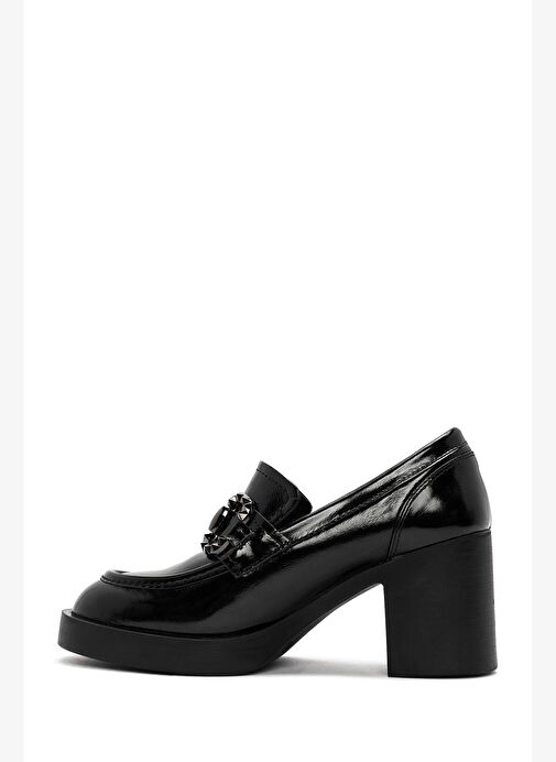 Kadın Siyah Yüksek Kalın Topuklu Rugan Deri Maskülen Loafer 25AFD510116 - Görsel 5