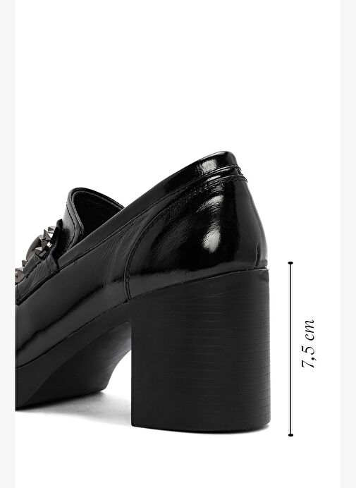 Kadın Siyah Yüksek Kalın Topuklu Rugan Deri Maskülen Loafer 25AFD510116 - Görsel 3