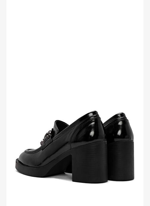Kadın Siyah Yüksek Kalın Topuklu Rugan Deri Maskülen Loafer 25AFD510116 - Görsel 7
