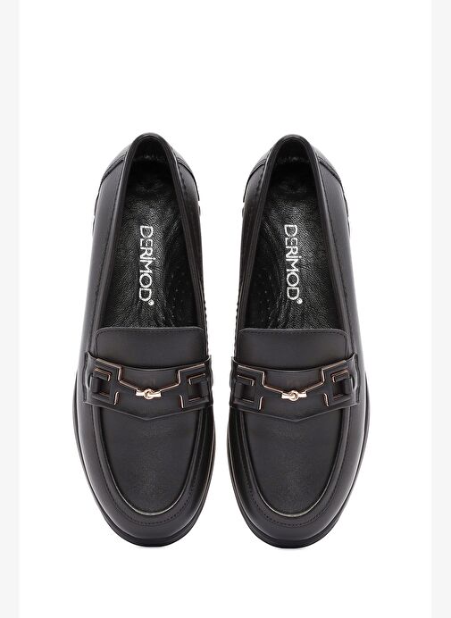 Kadın Siyah Toka Detaylı Deri Comfort Loafer 25AFD150418 - Görsel 8