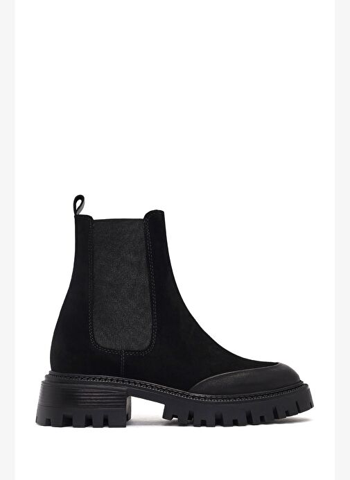 Kadın Siyah Kalın Tabanlı Süet Deri Chelsea Bot 25WFD150710 - Görsel 2