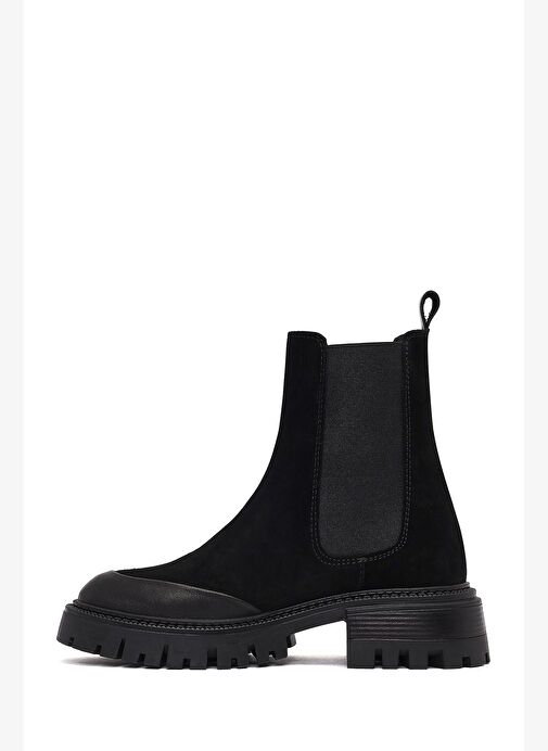 Kadın Siyah Kalın Tabanlı Süet Deri Chelsea Bot 25WFD150710 - Görsel 3