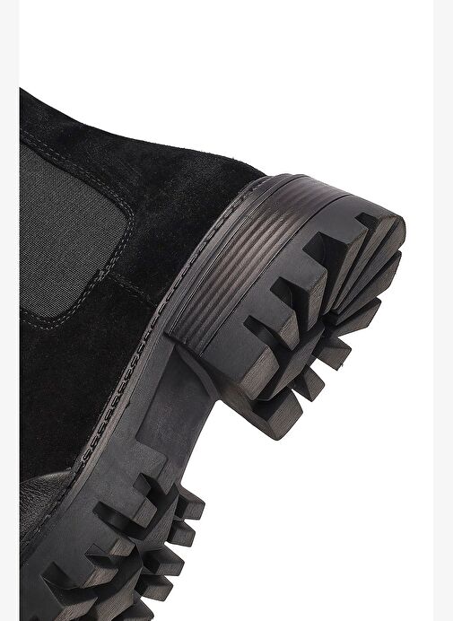 Kadın Siyah Kalın Tabanlı Süet Deri Chelsea Bot 25WFD150710 - Görsel 9