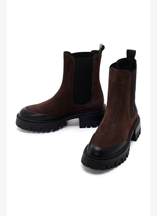 Kadın Kahverengi Kalın Tabanlı Süet Deri Chelsea Bot 25WFD150710 - Görsel 4