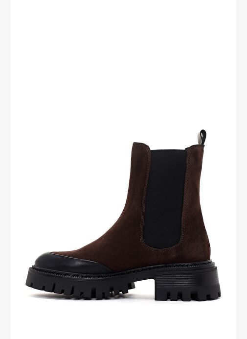 Kadın Kahverengi Kalın Tabanlı Süet Deri Chelsea Bot 25WFD150710 - Görsel 3