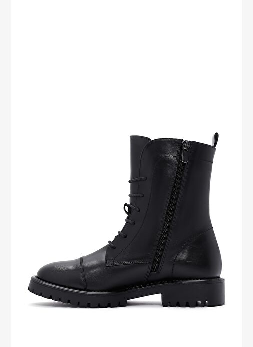 Kadın Siyah Bağcıklı Fermuar Detaylı Deri Postal Bot 25WFD150818 - Görsel 3