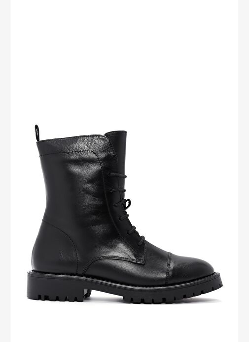 Kadın Siyah Bağcıklı Fermuar Detaylı Deri Postal Bot 25WFD150818 - Görsel 2