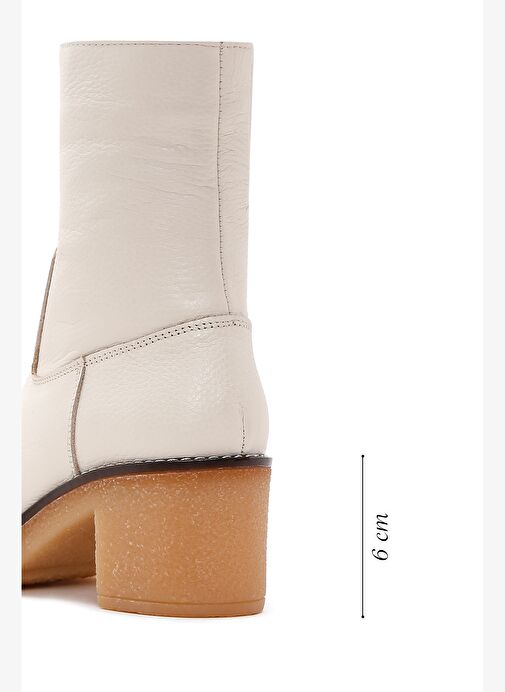 Kadın Krem Fermuarlı Kısa Topuklu Deri Bot 25WFD1513FT - Görsel 3