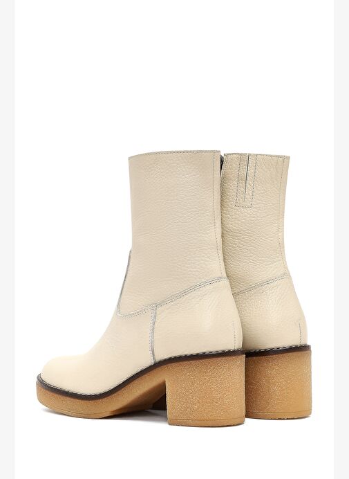 Kadın Krem Fermuarlı Kısa Topuklu Deri Bot 25WFD1513FT - Görsel 8