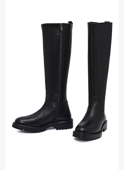 Kadın Siyah Fermuarlı Deri Çizme 25WFD152018 - Görsel 4