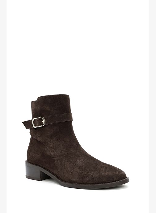 Kadın Kahverengi Fermuarlı Süet Deri Bot 25WFD150910 - Görsel 8