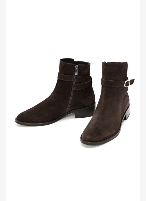 Kadın Kahverengi Fermuarlı Süet Deri Bot 25WFD150910 - Görsel 4
