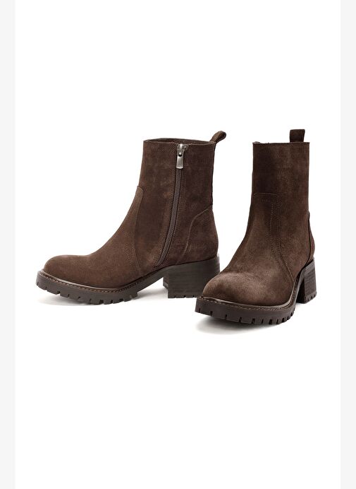 Kadın Kahverengi Fermuarlı Süet Deri Bot 25WFD151410 - Görsel 4