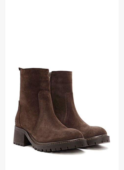 Kadın Kahverengi Fermuarlı Süet Deri Bot 25WFD151410 - Görsel 6