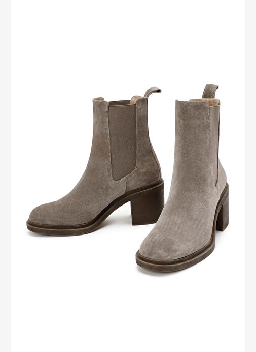 Kadın Vizon Kalın Topuklu Süet Deri Chelsea Bot 25WFD151510 - Görsel 4