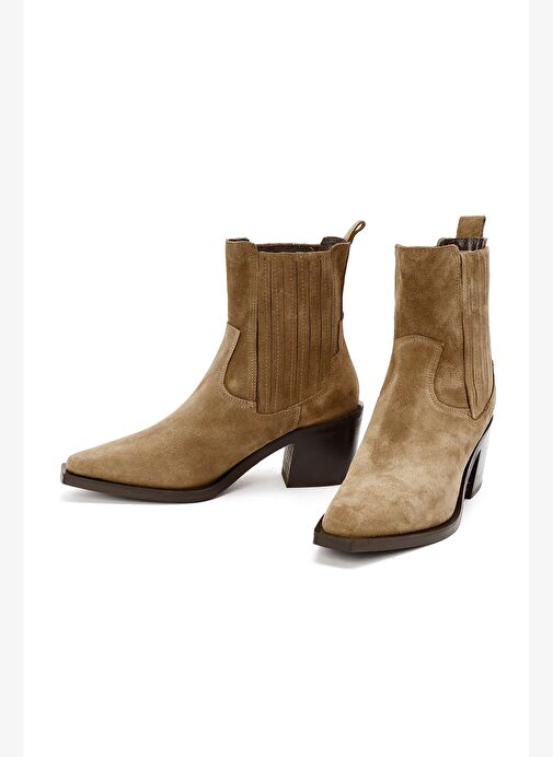 Kadın Kahverengi Kalın Topuklu Süet Deri Kovboy Bot 25WFD151610 - Görsel 4