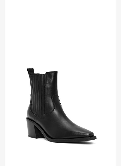 Kadın Siyah Kalın Topuklu Deri Kovboy Bot 25WFD151618 - Görsel 9