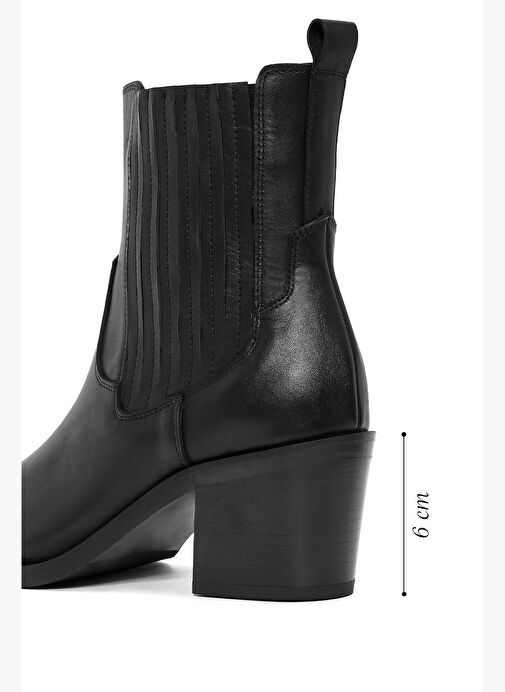 Kadın Siyah Kalın Topuklu Deri Kovboy Bot 25WFD151618 - Görsel 3