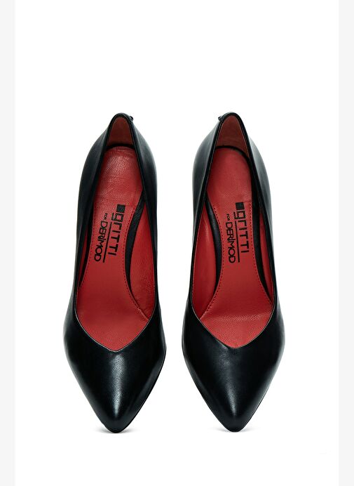 Derimod Gritti Kadın Siyah Kalın Topuklu Rugan Deri Ayakkabı 25AFD110416 - Görsel 7