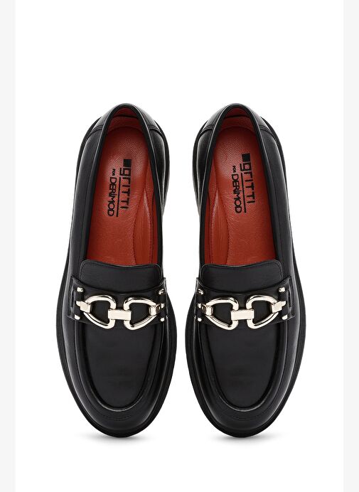 Derimod Gritti Kadın Siyah Toka Detaylı Deri Maskülen Loafer 25AFD110018 - Görsel 8