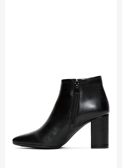 Kadın Siyah Fermuarlı Topuklu Deri Bot 25WFD111018 - Görsel 5