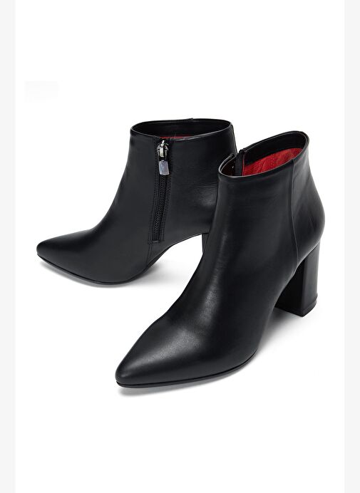 Kadın Siyah Fermuarlı Topuklu Deri Bot 25WFD111018 - Görsel 4