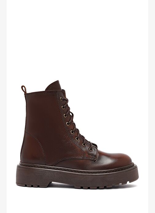 Kadın Kahverengi Bağcıklı Fermuarlı Kalın Tabanlı Deri Postal Bot 25WFD181818 - Görsel 2