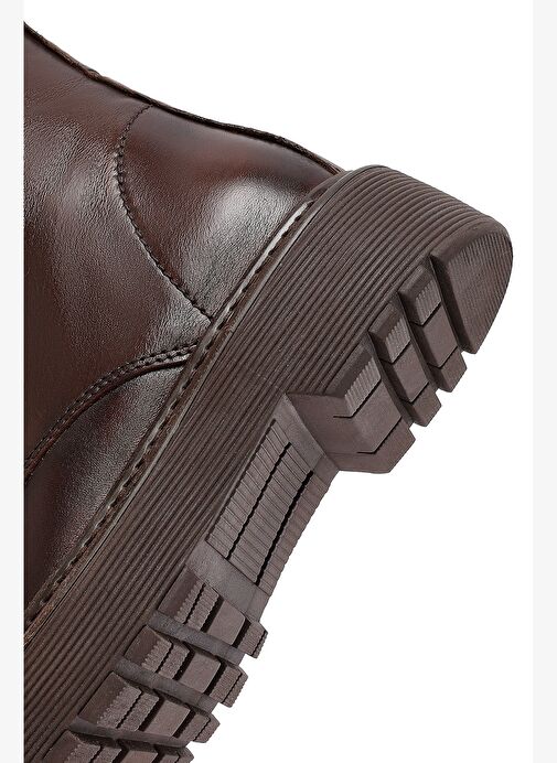 Kadın Kahverengi Bağcıklı Fermuarlı Kalın Tabanlı Deri Postal Bot 25WFD181818 - Görsel 9