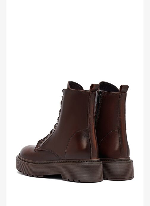 Kadın Kahverengi Bağcıklı Fermuarlı Kalın Tabanlı Deri Postal Bot 25WFD181818 - Görsel 7