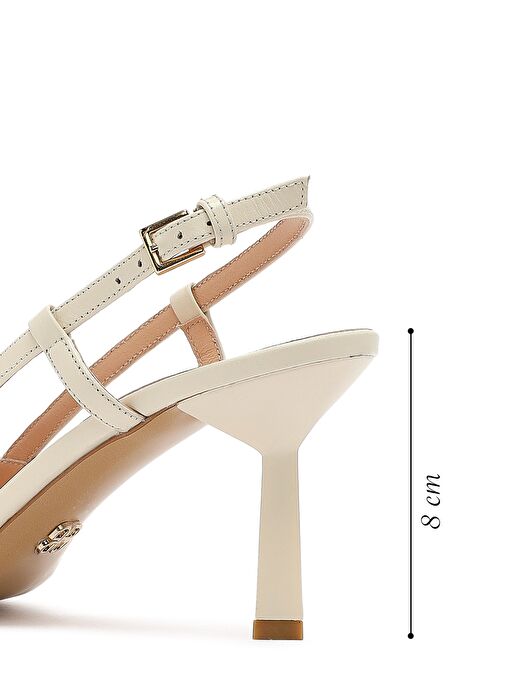 Kadın Krem Bilekten Tokalı Arkası Açık İnce Topuklu Deri Ayakkabı 25SFD121218 - Görsel 3