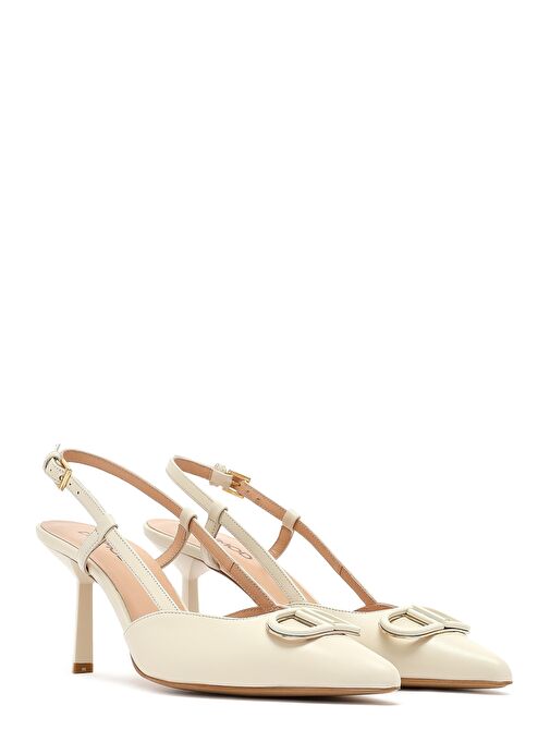 Kadın Krem Bilekten Tokalı Arkası Açık İnce Topuklu Deri Ayakkabı 25SFD121218 - Görsel 4