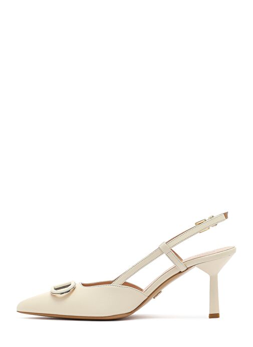 Kadın Krem Bilekten Tokalı Arkası Açık İnce Topuklu Deri Ayakkabı 25SFD121218 - Görsel 5