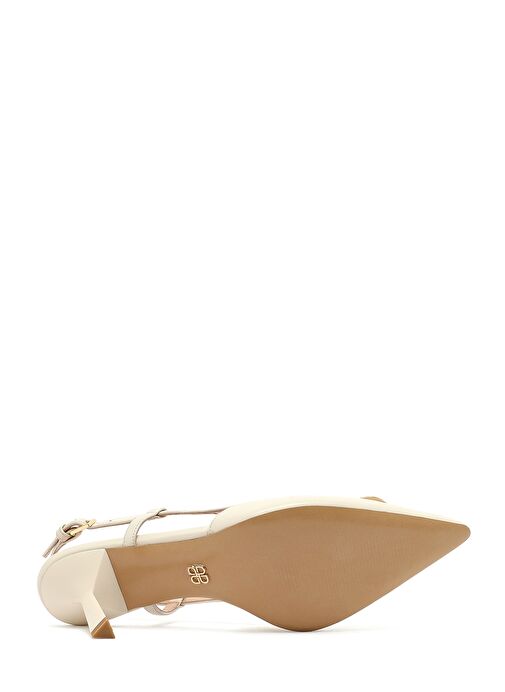 Kadın Krem Bilekten Tokalı Arkası Açık İnce Topuklu Deri Ayakkabı 25SFD121218 - Görsel 6