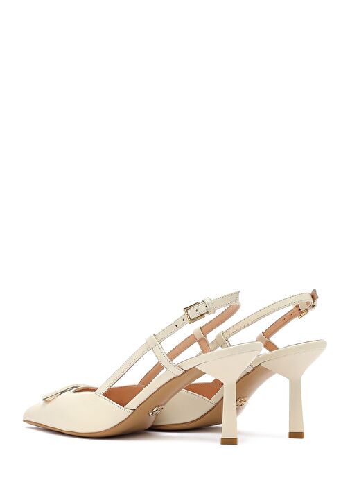Kadın Krem Bilekten Tokalı Arkası Açık İnce Topuklu Deri Ayakkabı 25SFD121218 - Görsel 7