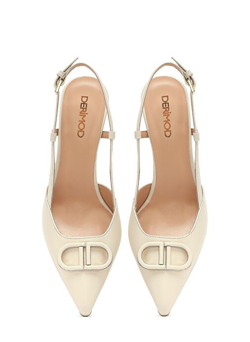 Kadın Krem Bilekten Tokalı Arkası Açık İnce Topuklu Deri Ayakkabı 25SFD121218 - Görsel 9