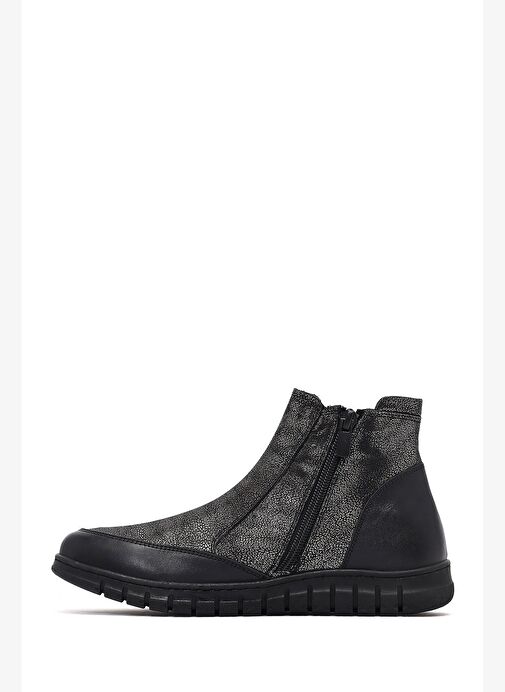 Kadın Siyah Fermuarlı Deri Comfort Bot 25WFD360014 - Görsel 3