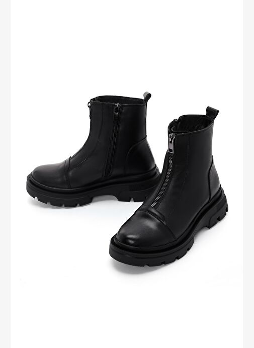 Kadın Siyah Fermuarlı Deri Bot 25WFD360318 - Görsel 4