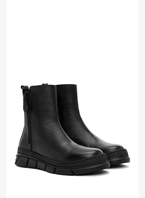 Kadın Siyah Fermuarlı Deri Comfort Bot 25WFD360418 - Görsel 5