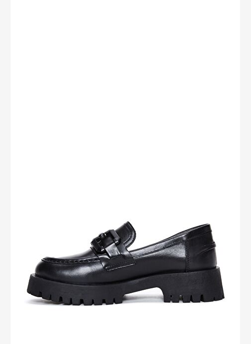 Kadın Siyah Kalın Tabanlı Deri Maskülen Loafer 25AFD183718 - Görsel 3
