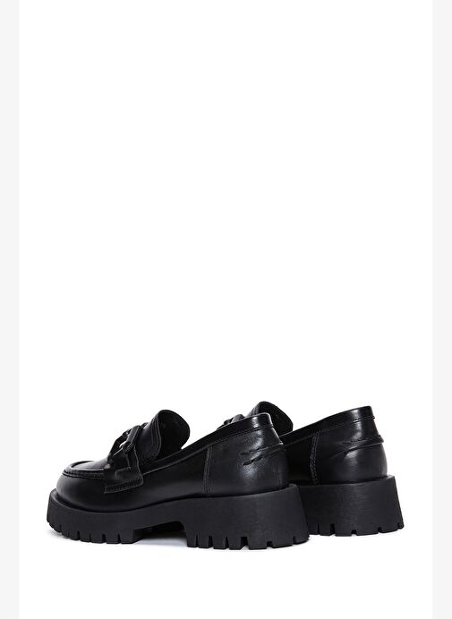 Kadın Siyah Kalın Tabanlı Deri Maskülen Loafer 25AFD183718 - Görsel 6