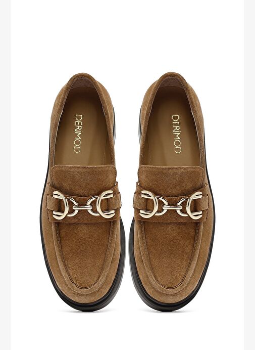 Kadın Taba Tokalı Süet Deri Maskülen Loafer 25AFD183810 - Görsel 8