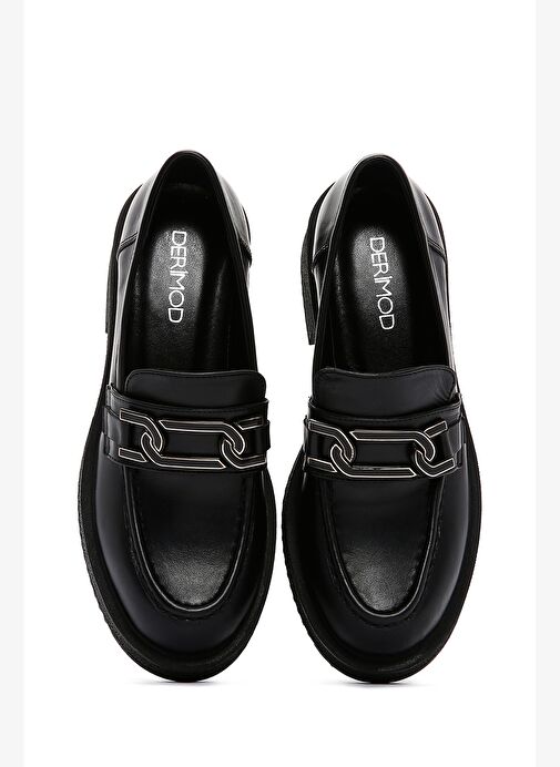 Kadın Siyah Tokalı Kalın Tabanlı Deri Maskülen Loafer 25AFD183918 - Görsel 7