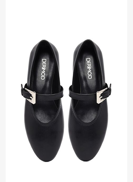 Kadın Siyah Tokalı Deri Babet 25AFD184318 - Görsel 8