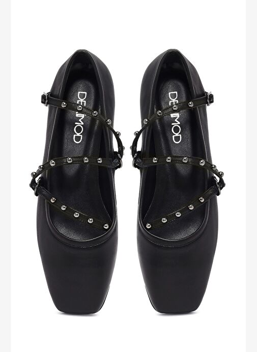 Kadın Siyah Tokalı Deri Babet 25AFD184618 - Görsel 8