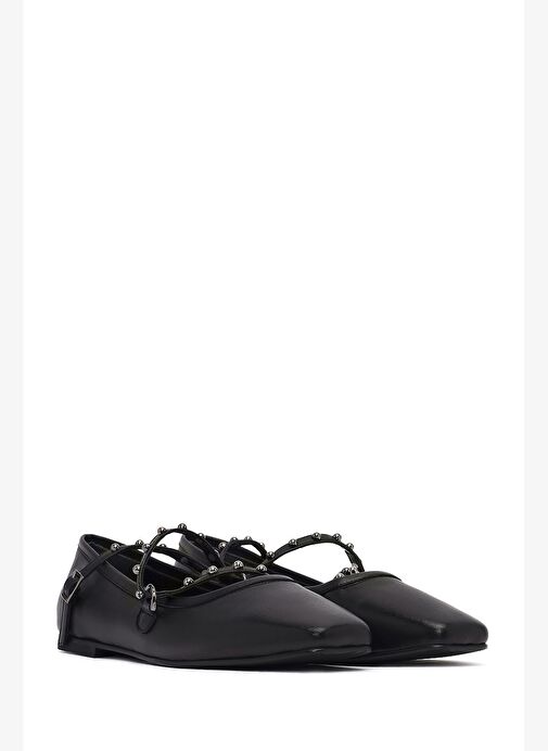 Kadın Siyah Tokalı Deri Babet 25AFD184618 - Görsel 4