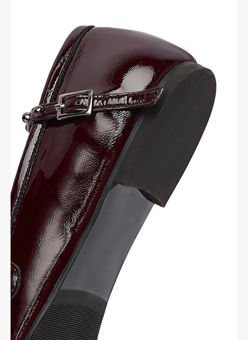 Kadın Bordo Tokalı Rugan Deri Babet 25AFD184616 - Görsel 9