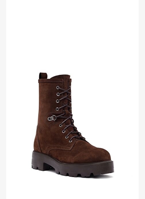 Kadın Kahverengi Fermuarlı Süet Deri Postal Bot 25WFD186210 - Görsel 8