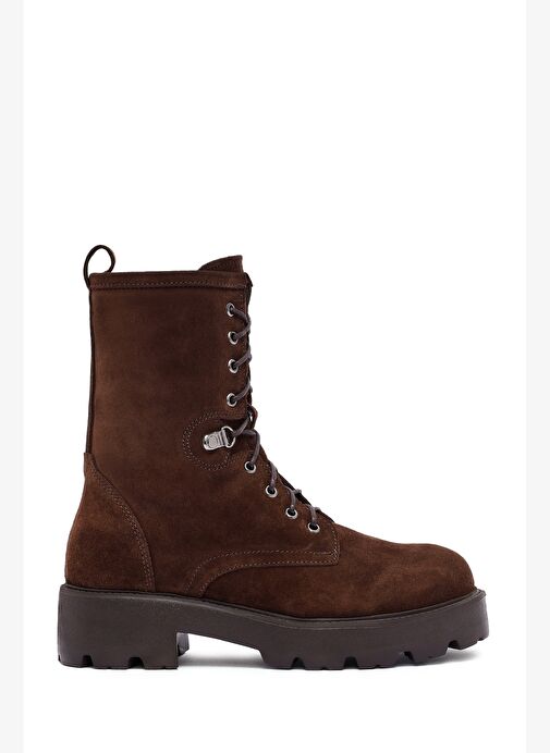 Kadın Kahverengi Fermuarlı Süet Deri Postal Bot 25WFD186210 - Görsel 2