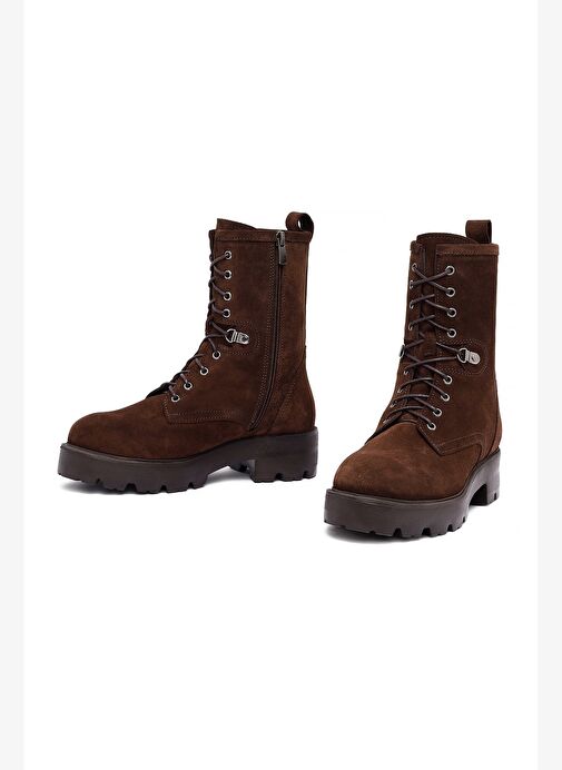 Kadın Kahverengi Fermuarlı Süet Deri Postal Bot 25WFD186210 - Görsel 4